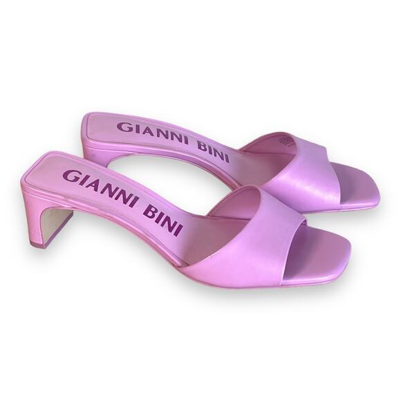 Gianni Bini Pink Leather Block Heel Mules Slides Women's Size 9 - Picture 1 of 9